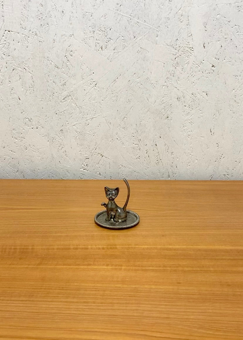 Vintage Silver-Plated Cat Ring Holder, Hong Kong, 60s
