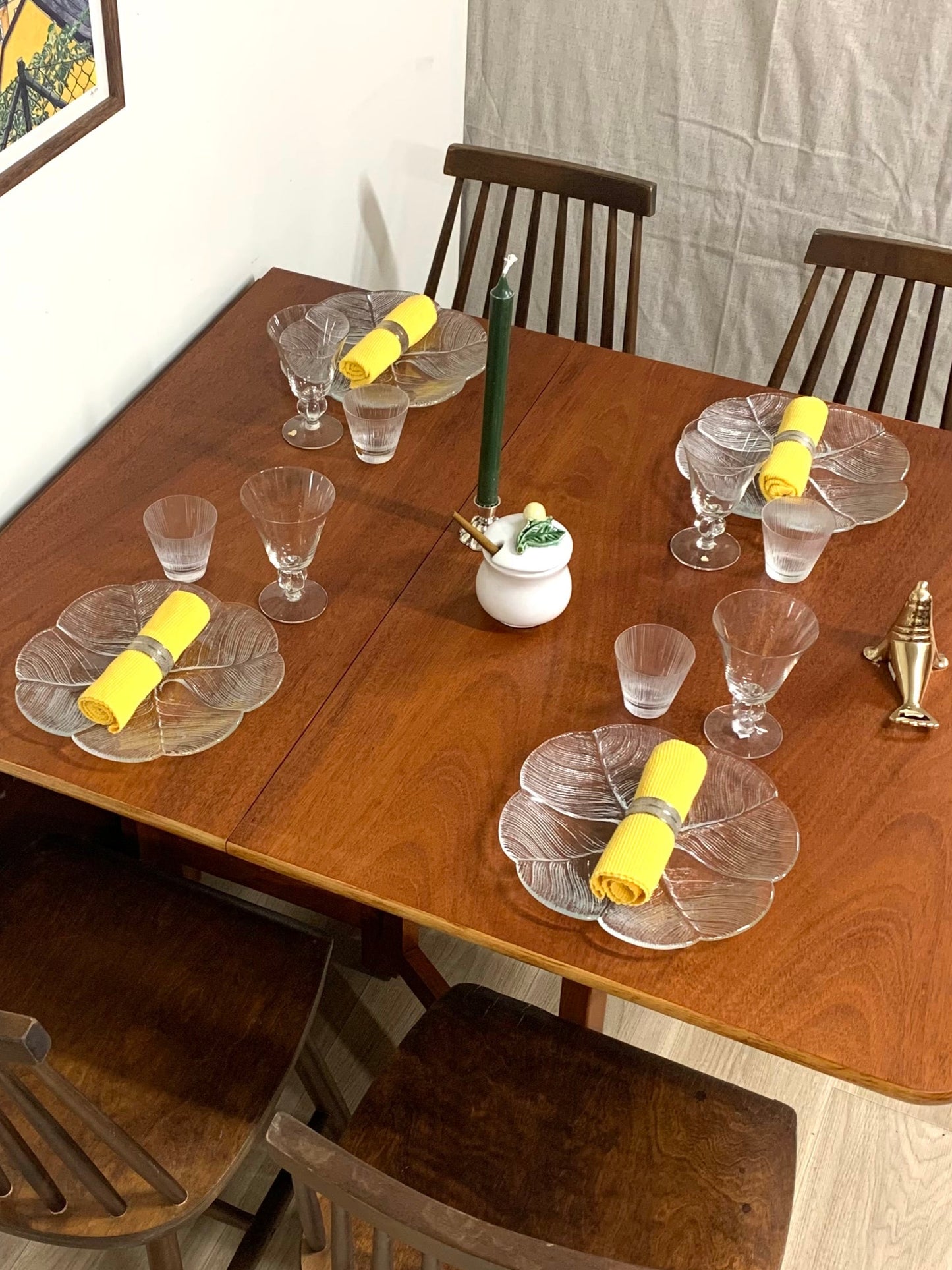Vintage Bordallo Pinheiro Lemon & Orange Jar Set – Glazed Pottery with Teak Butter Knives