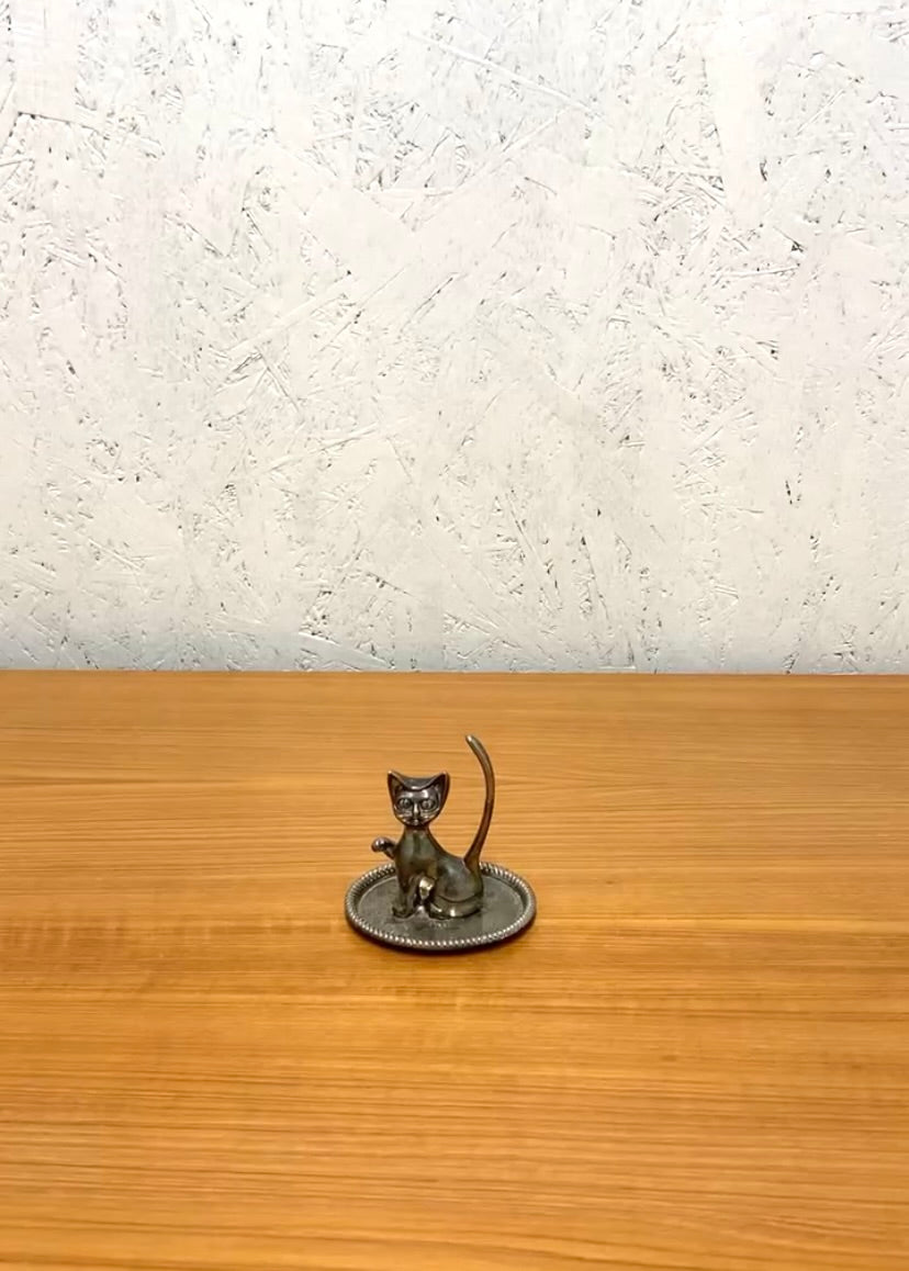 Vintage Silver-Plated Cat Ring Holder, Hong Kong, 60s